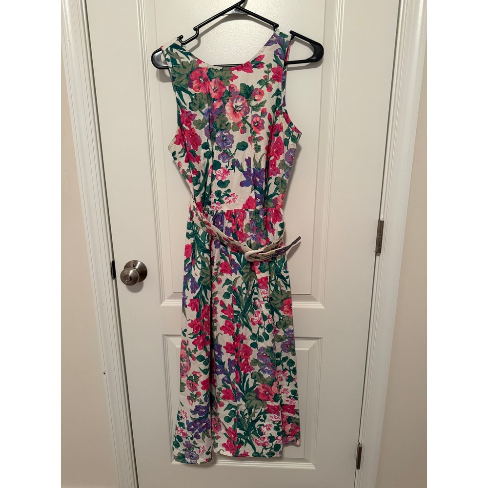 Vintage Handmade Floral Crossover Back Midi Dress‎ with Belt